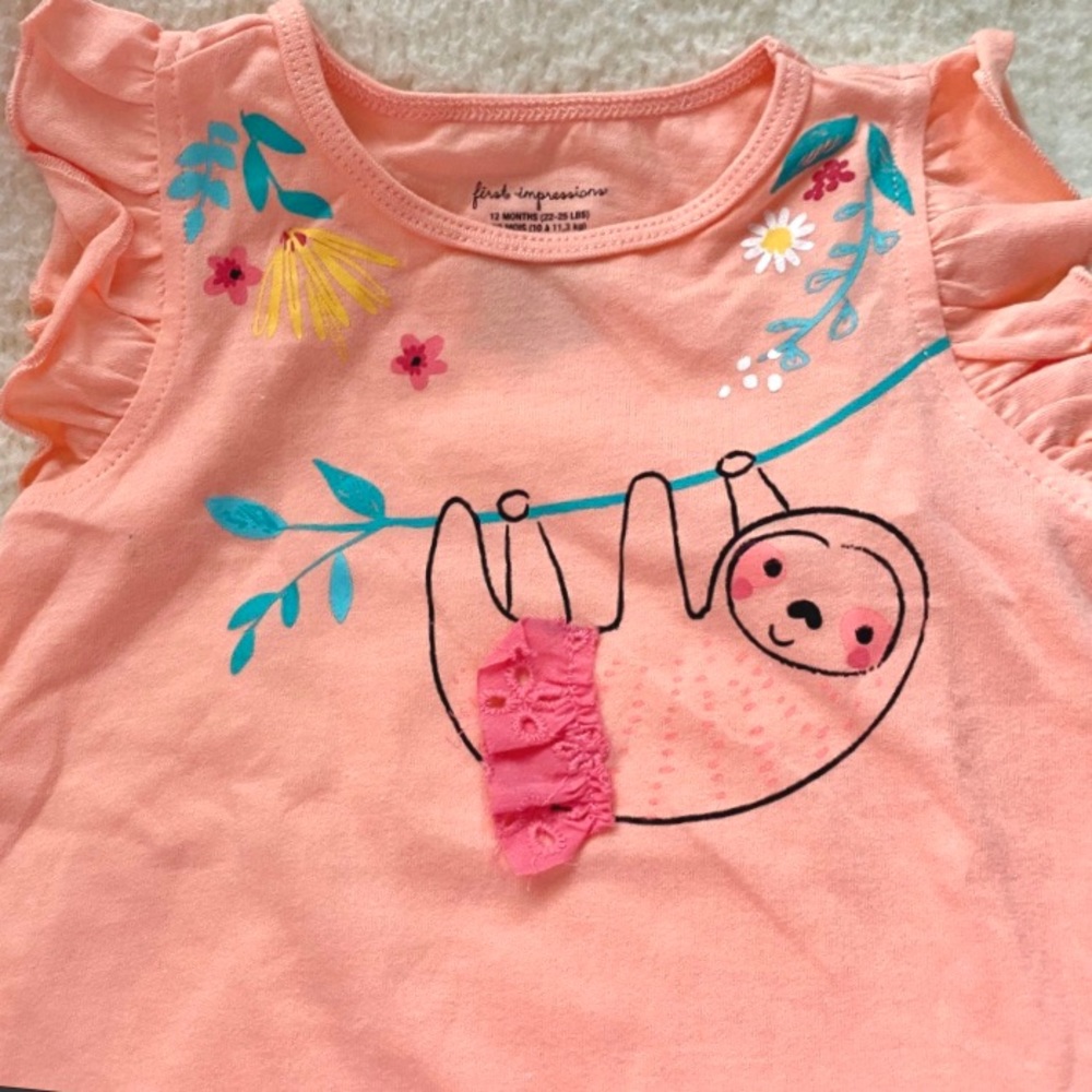 First Impressions Sloth Graphic Print Tee NWT